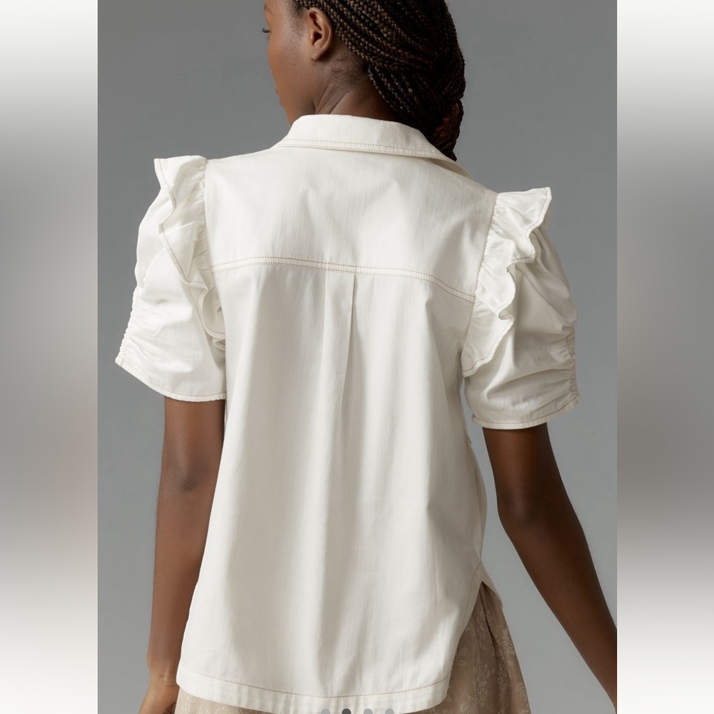 Pilcro The Ozzi Ruffle-Sleeve Buttondown Shirt - Picture 2 of 4